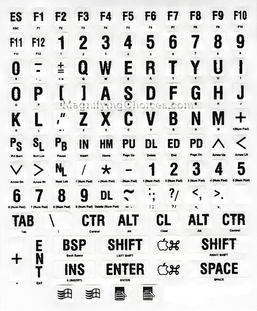 Large Computer Keyboard Stick-Ons / Black on White - Click Image to Close